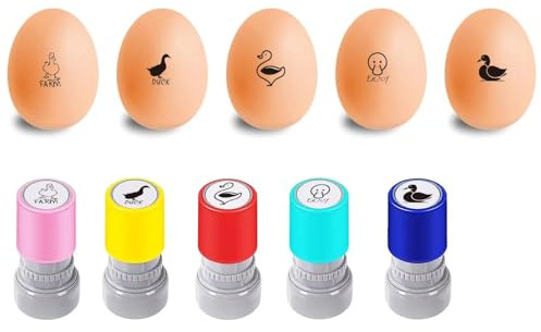 AHANDMAKER 5 Styles Egg Stamps, Egg Rubber Stamp for Fresh Eggs Mini Egg Stamp DIY, #2 Unique Designs Egg Drawing Stamps Chicken Egg Stamps Ideal for Egg Famers and Chicken Owners