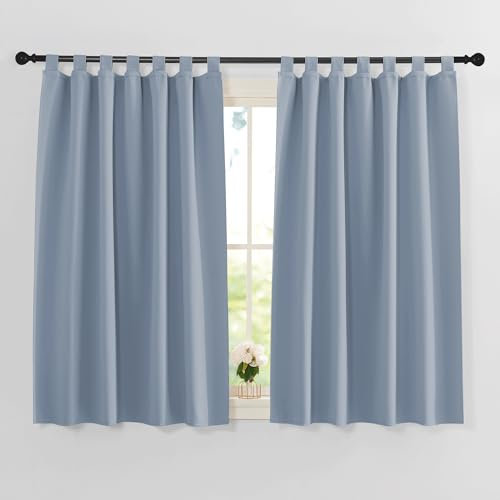 PONY DANCE Schlaufenschal 2er Set Blickdichte Fenstergardinen Küche Vorhang Kälteschutz Verdunklungsvorhänge Kinderzimmer Curtains mit Schlaufen H 145 x B 140 cm, Spa-blau