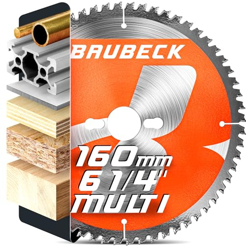 BAUBECK Circular Saw Blade 160mm x 20mm/ 16mm with 80T for fine finish in Wood, Metal etc. - TCT 160 mm saw blade - Compatible with Festool Bosch Makita Dewalt Freud 160 mm mitre saw blade