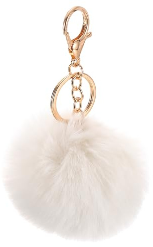 QUARKZMAN Pom Pom Schlüsselanhänger, Kunstpelz Puff Ball Schlüsselanhänger, Weicher Niedlicher Plüsch Flauschiger Ball Schlüsselring für Damen Geldbörsen Handtaschen Rucksack (Weiß)
