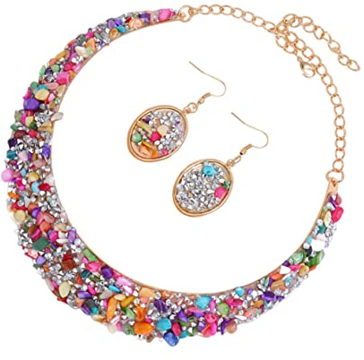 FOMIYES Set di Gioielli Donna Collana Choker e Orecchini Pendenti in Metallo e Pietre Brillanti, Comodo da Indossare, Brillante, Adatto a Abbigliamento Quotidiano