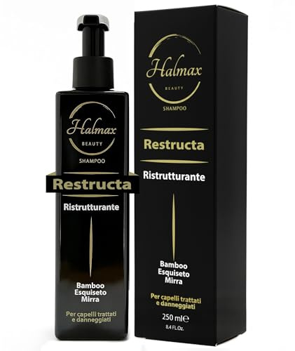 Halmax Shampoo alla Cheratina 250ml |Ristrutturante per Capelli Secchi e Danneggiati | Made in Italy | Con Estratti di Bamboo, Rosmarino e Myrrha | Senza Parabeni, Siliconi, Paraffina