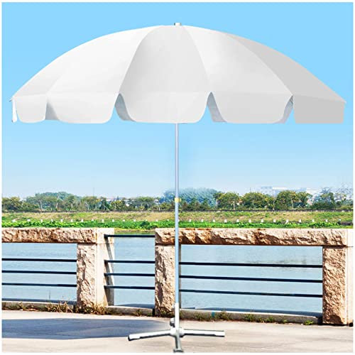 Ombrello rotondo bianco da 240 cm, per giardino, spiaggia, esterni, con 16 stecche e asta in ferro, protezione solare UPF40+, perfetto per balcone, piscina e bar