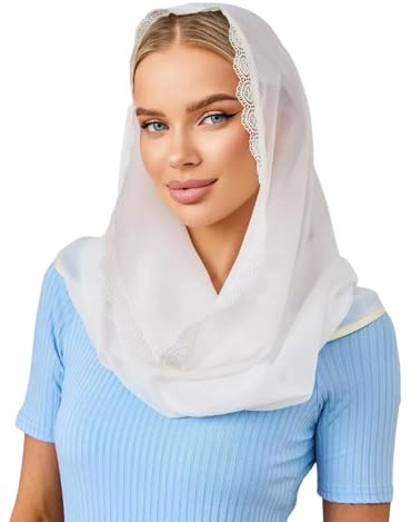 HIOPOIUYT Zartes Spitzenkopftuch für Damen, weich, modisch, Damen-Halstuch, katholische Mantilla, für Frauen