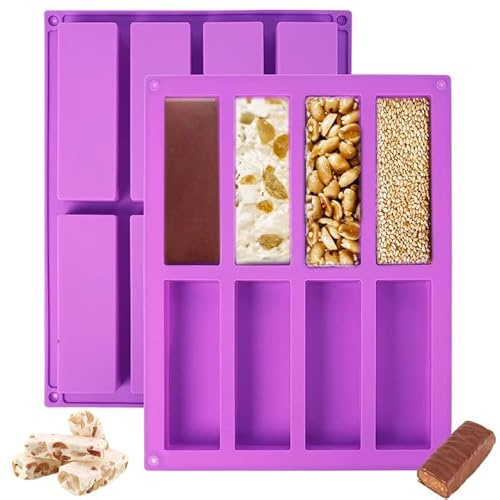 KineticKraft 2 Pieces Silicone Granola Bars Mould, 8 Cavities Cereal Bars Baking Mould, Chocolate Bar Moulds, Craft Soap Making Molds, Soft Baking Pan Moulds for Brownie Pudding Butter Bread