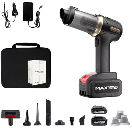 Aspirateur voiture puissant moteur 120W maison bureau mini aspirateur nettoyage intérieur voiture chargeur secteur+câble allume cigare Aspirateur Souffleur à main 2 vitesses 2 batteries amovibles