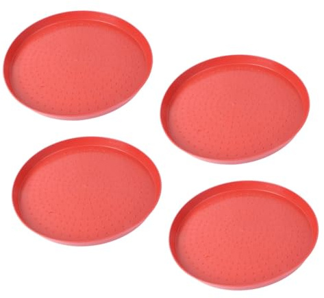 Parliky 4pcs Red Plastic Poultry Feeding Tray Set with Non-slip Bottom, Reusable Small round Feed Pans for Chicks and Ducklings, for Feeding Poultry