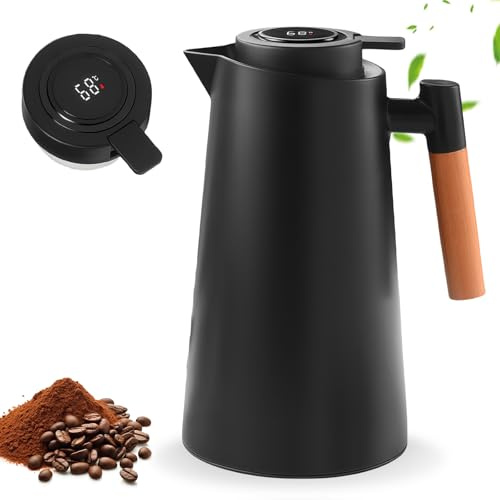 1 l termoskanna isoleringskanna: Kaffekanna termisk med temperaturdisplay, dubbelglasinsats rostfritt stål termoskanna, dubbelväggig vakuumisolering, för kontor och hem, svart