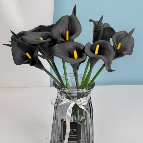 Gdfnmogo Artificial Calla Lily Flowers Wedding Arrangement Home Decor, 10PCS Black White Purple Fake Flowers for Christmas Wedding Birthday P(BLACK)