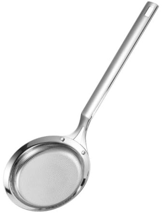 LOORGVEL Écumoire Filtre à Tamis Inox 27 Cm x 9 Cm, Louche Passoire à Huile En Acier Inoxydable, Tamis Fin Antirouille Cuisine, Filtrage Des Résidus Et Cuisson Quotidienne