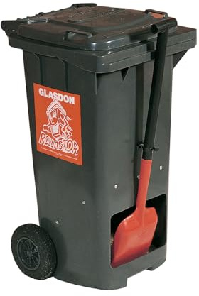 Glasdon 110 Litre Gritting Salt Bin Rock Salt Spreader Gritter Grit Salt Bin for Outside Wheelie Bin Grit Storage Bin with Heavy Duty Snow Shovel for Winter Deicing Paths Driveways Roads | Rollastor