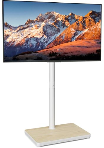 HOLMAXD Swivel/Tilt Universal Floor TV Stand with Mount for 13-55 Inch TVs or Monitors, Height Adjustable Tall TV Stand with Sturdy Wooden Base Hold up to 77 lbs, Max VESA 400x400mm, White