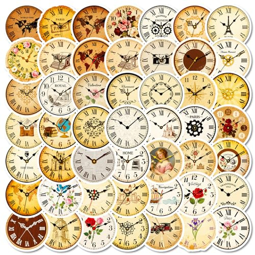 Huaxintoys 56 Piezas Pegatinas Retro de Relojes para Laptop, Coche, álbum de Recortes, Monopatín, Maleta, Equipaje, Bicicleta, Calcomanías Estéticas, Pegatinas de Reloj Nostálgico