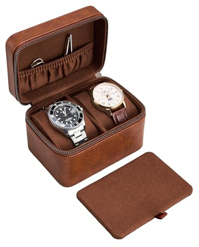 ProCase 2-Slot Watch Travel Case for Men, Portable Watch Holder -Brown