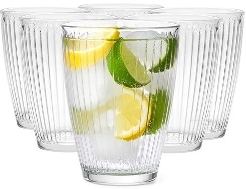 Glasmark KROSNO 1992 Dricksglas set om 6 – 350 ml glas med spårstruktur för vatten, juice, läsk, cocktails och långdrycker