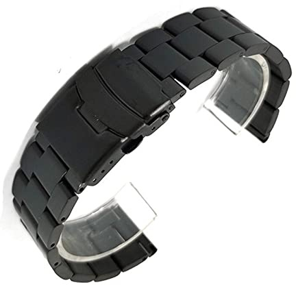 Klockarmband, 20 mm 22 mm massivt band av rostfritt stål Metall vikarmband Ersättningsarmband för män Klocktillbehör Armband (bandfärg: svart, bandbredd: 20 mm) (22 mm svart)