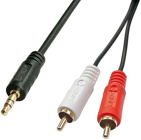 Lindy Câble audio Premium 2 x RCA (Cinch) mâle vers jack 3,5mm mâle, 2m