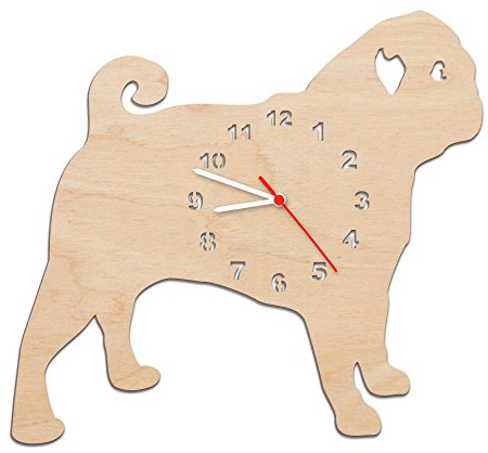 GRAVURZEILE Kinder Wanduhr aus Holz im Hunde Design für Mädchen & Jungen Kein Ticken Lautloses Uhrwerk 30 cm Groß in 5 Farben erhältlich Made in Germany Farbe Natur