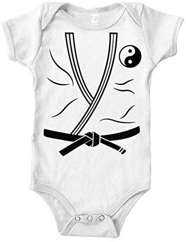 Tcombo Karate Gi Outfit - Black Belt Bodysuit (White, 6 Months)
