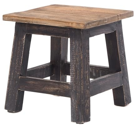DESIGN DELIGHTS RUSTIKALER Vintage FUSSHOCKER PALO | 27,5x26x26cm (HxBxT), Mahagoni Recyclinholz | Holzhocker, Sitzhocker, Beistelltisch, Blumenhocker | Farbe: 04 schwarz-Natur