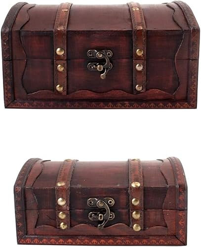 infinimo Schatztruhe Milagro - 2er Set - Große + Kleine Holztruhe, Piratenkiste, Geschenk-Box verschließbar mit Deckel und Schloss, Schatzkiste