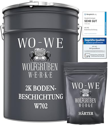 WO-WE 2K Epoxidharz Garagenfarbe Bodenbeschichtung W702 Anthrazit 20 Kg | Abrieb- & Stoßfest, Langlebig, Bodenfarbe für Keller, Werkstatt & Garage, Wasserbasiertes Epoxidharz, Betonfarbe | RAL 7016