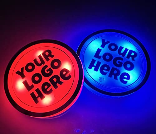 NewL 2 Pezzi Sottobicchieri LED Auto Logo Personalizzabili 7 Colori USB | Logo personalizzato, sottobicchieri LED RGB 7 colori, sensore luce/vibrazione, accensione al buio, per tutti i portabicchieri