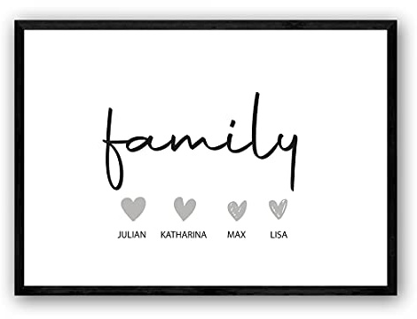 GiveSmiles Personalisiertes Familie Poster mit Herz – Typographie Wandbild | Personalisiertes Geschenke Querformat in Minimalistisches Design – Familienbild für Kinderzimmer