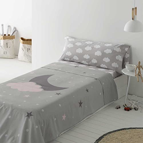 COTTON ARTean Set di lenzuola per bambini / gioventù Luna e Nube Letto da 105 x 190/200. 50% COTONE - 50% POLIESTERE
