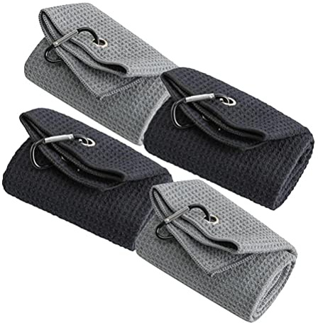 BSTCAR 4 Stück Golfhandtuch Personalisiert, Mikrofaser Handtuch Waffel-Design, Sporthandtuch mit Aufhängeschnalle, Dreifach Gefaltetes Mikrofaser Golfhandtuch Yoga Towels Unisex