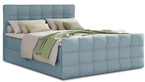 Sofnet Boxspringbett Best Lux mit Fußteil, 2 Bettkästen und Topper - Doppelbett, Bonell-Matratze, Polsterbett, Bett, Betten, Bettgestell, Schlafzimmer (Blau (Vidar 83), 180 x 200 cm)