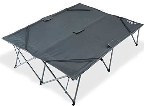 KingCamp 2 Person Queen Size Camping Cot, Folding Portable Double 550lbs Heavy Duty Oversized Large Wide XXL Foldable Sleeping Bed with Carry Bag for Two Adult Outdoor Travel Tent, Grey