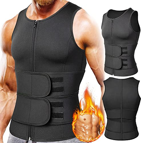 MAOAEAD Body Shaper da uomo, con doppia cintura e supporto per la schiena, corsetto dimagrante, sauna e bruciare i grassi, per fitness (nero, M)