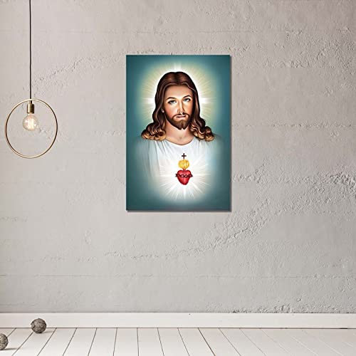 Quadro Su Tela Sacro Cuore Di Gesù Poster E Stampe Immagine Di Arte Della Parete Per La Decorazione Del Soggiorno 60X90Cm Senza Telaio