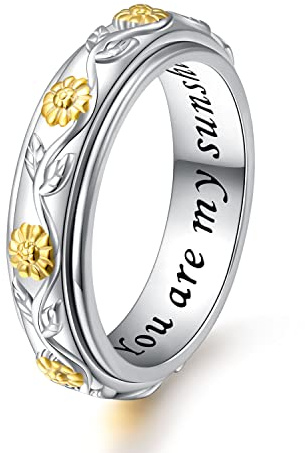 Angst Spinner Ringe Sonnenblume Du bist mein Sonnenschein Fidget Ring Sterling Silber ADHS Stressabbau Ring Verlobung Hochzeit Versprechen Band Ring,(57)