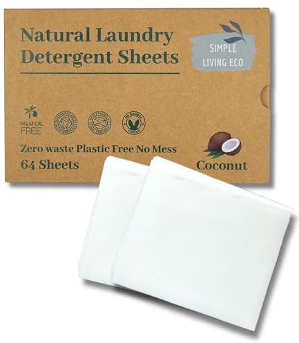 Simple Living Eco, Laundry Detergent Sheets, Simplify Your Washing With Our Compact Laundry Sheets, Eco Washing, Non Bio & Skin-Friendly, (64 Sheet Pack, Coconut) 2 Pack