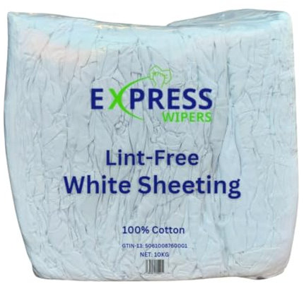 Express Wipers - 10kg Bale of Lint-Free 100% Cotton White Sheeting Cleaning Rag Wipers