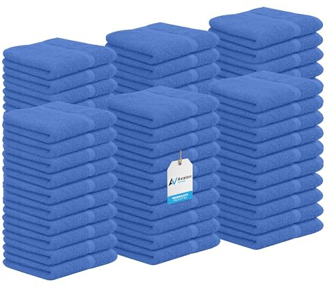 Avalon Towels Cotton Washcloths – (Pack of 60) Size 12x12 Inches, 100% Ring Spun Cotton, Soft & Absorbent Face Towels, Gym Towels, Hotel and Spa Quality, Reusable Fingertip Towels (Blue)