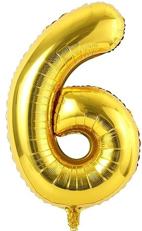 Luftballon Zahl 6 Golden Zahlenballon Luftballon 6 Geburtstag, Folienballon Nummer Ballon Zahl Party Decoration - 101cm - Helium Unterstützen