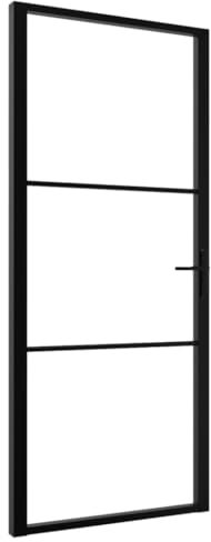 vidaXL Modern Interior Door with ESG Glass and Aluminum Frame, Transparent and Black Design, Easy to Install, 40.4x79.3 Size, Includes Mounting Materials and Aluminum Alloy Handle