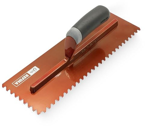 REFINA NotchTile Copper Tile Adhesive Notched Trowel for Wall & Floor Tiles - Right-Handed 14x4¾ (360x120mm) XL Trowel with Laser-Cut H45 ¼ (6mm) Notches - Soft Grip Durable Tiling Tools