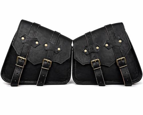american blue Handmade 2X Motorcykel Sadelväska Sidoväskor Väska Väska Äkta Läder 1 Pair Bags (Vstil, Svart)