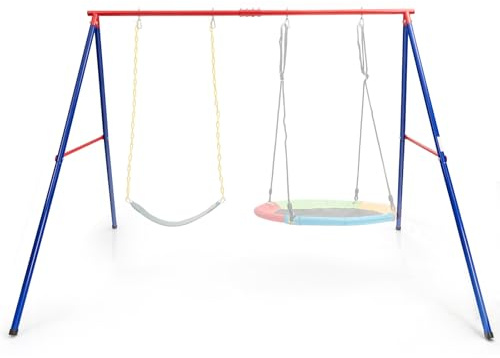 GOPLUS Portique Balançoire Exterieur, Cadre Support de Nid d’Oiseaux pour Adulte et Enfant,Portique Balancoire 2 Places Charge 300KG(Rouge, sans Balançoire)