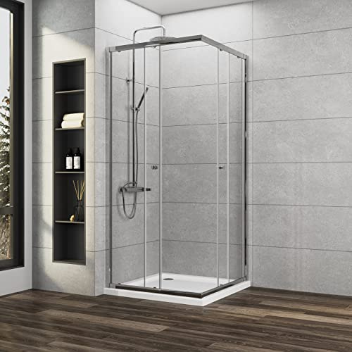 Duschkabine 100x100x185cm mit Schiebetür Duschkabine Eckeinstieg 6mm ESG Glas Duschabtrennung Duschwand, Montage auf Duschewanne oder Ebenerdig
