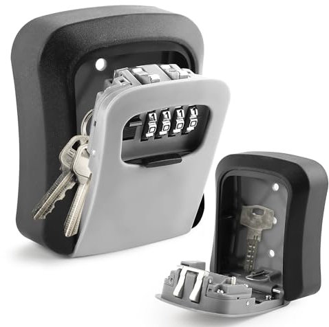 Schlüsseltresor Zahlencode,Schlüsseltresor Außen,Schlüsselkasten mit 4 Stellig Code Wandmontage,Große Kapazität Schlüsselversteck ,Wasserdichte Schlüsselschloss Box für Ersatz Hau Schlüssel, Garagen