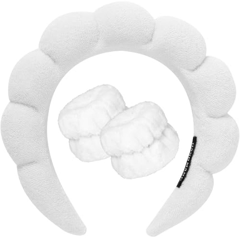 DRESHOW Spa Stirnband zum Waschen Gesicht Wristband Set Schwamm weiches Frottee Make-up Hautpflege Anti-Rutsch-Stirnband für Damen
