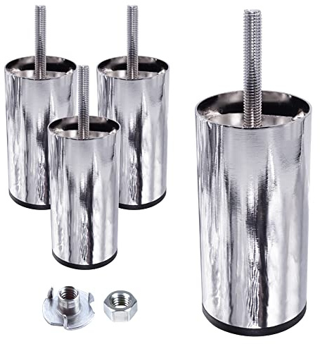 SKIR'CO 4 Stück Möbelbeine 12 cm Höhe, glänzendes Chrom-Metallbein, M8 Schrankfüße, runde Sofabeine, Muttern im Lieferumfang enthalten