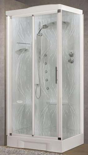 Novellini New Holiday 2P+F Hammam 100 x 70 cm Cabine de douche multifonction ouverture coulissante assise gauche mitigeur mécanique verre Aqua profil blanc hydromassage sauna stéréo hauteur 225,5 cm