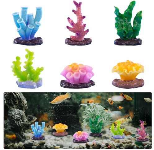 KyeeaDIY 6 Stück Aquarium Dekoration Korallen Thematische Ornamente Künstliche Fische Schwimmende Fischtank Dekorationen Harz Wasserpflanzen für Cichlid Aquarium Zubehör (6 Stück)