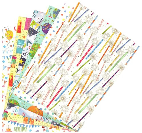 ARKRAFT carta da regalo set 6 fogli formato XXL 90 x 65 cm confezione senza plastica (Festa)